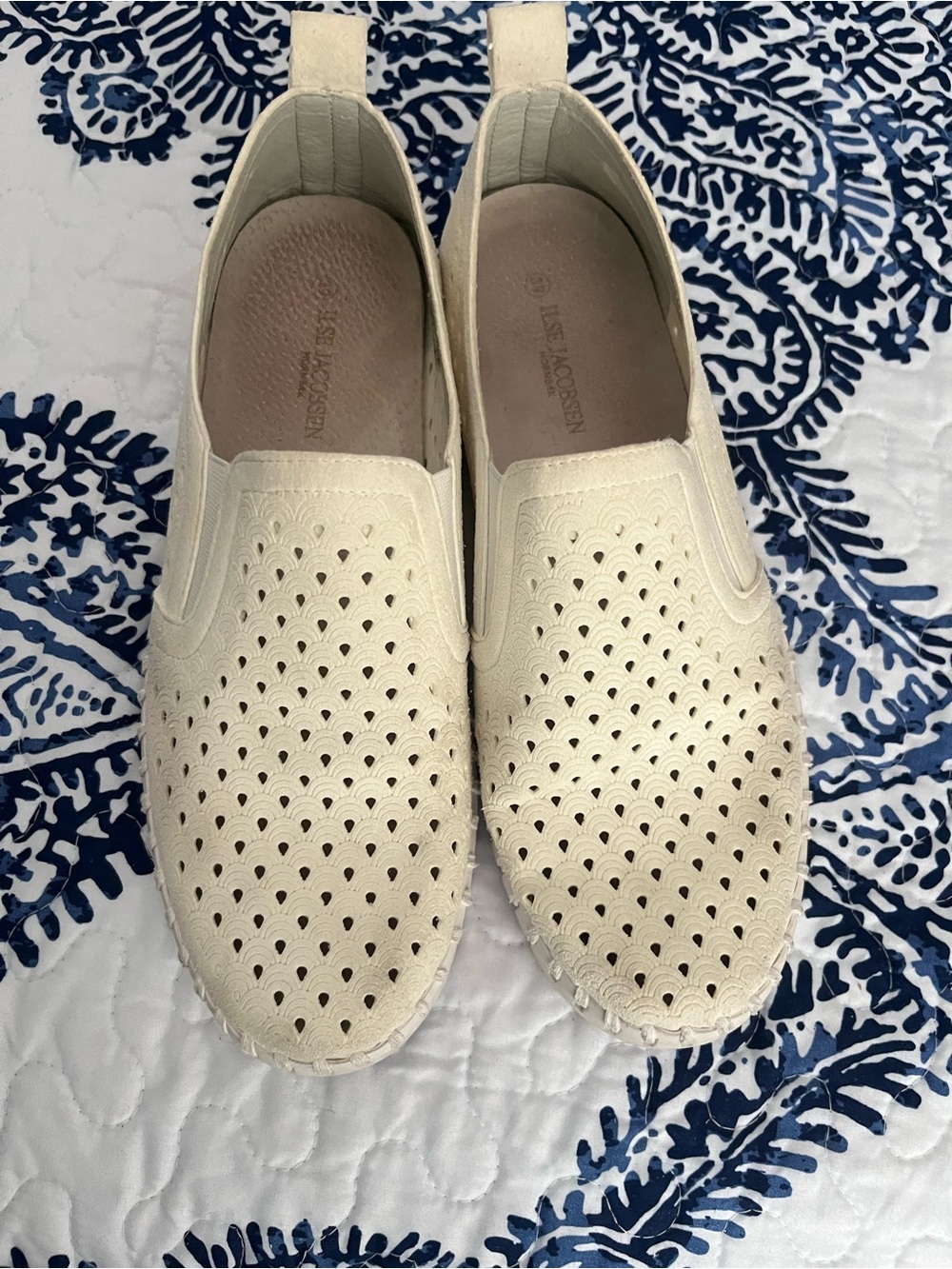 Ilse Jacobsen Ivory Perforated Slip-On Mules